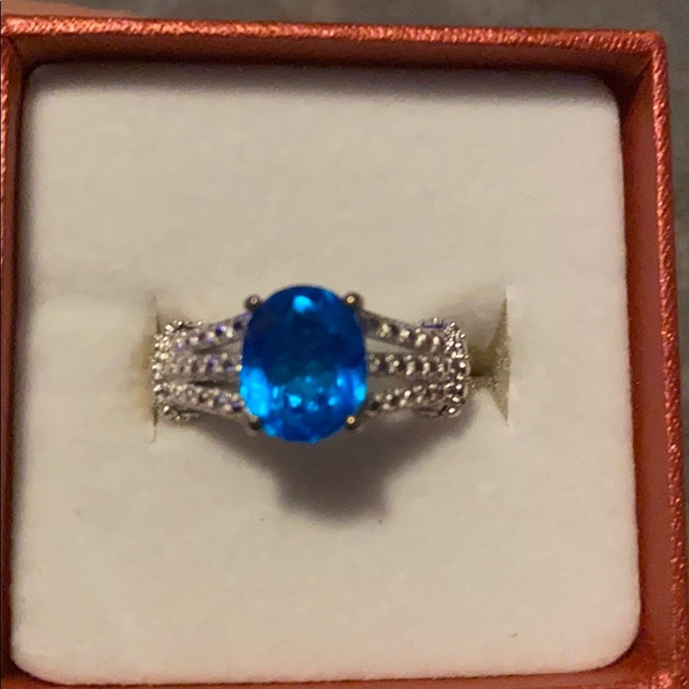 Caribbean Quartz platinum bond brass ring sz8